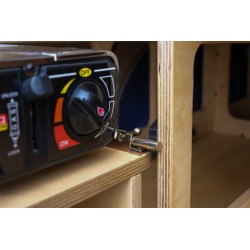 Secure kitchen drawer lock preventing accidental closing on uneven terrain