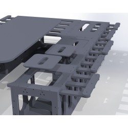 3D technical CAD rendering of side extensions, storage lids and table placement