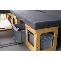 Side storage compartment in the camping box perfectly fitting standard Euroboxes