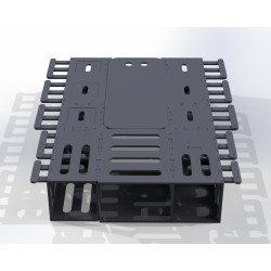 3D-CAD-Ansicht der zusammengeklappten Bettplattform in der BASIC Campingbox
